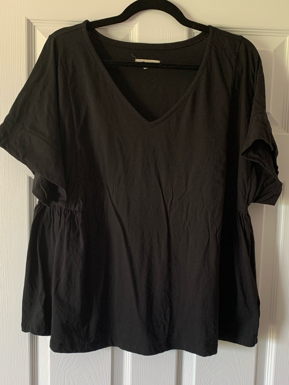 Madewell Black V-Neck Short Sleeve Peplum Tee